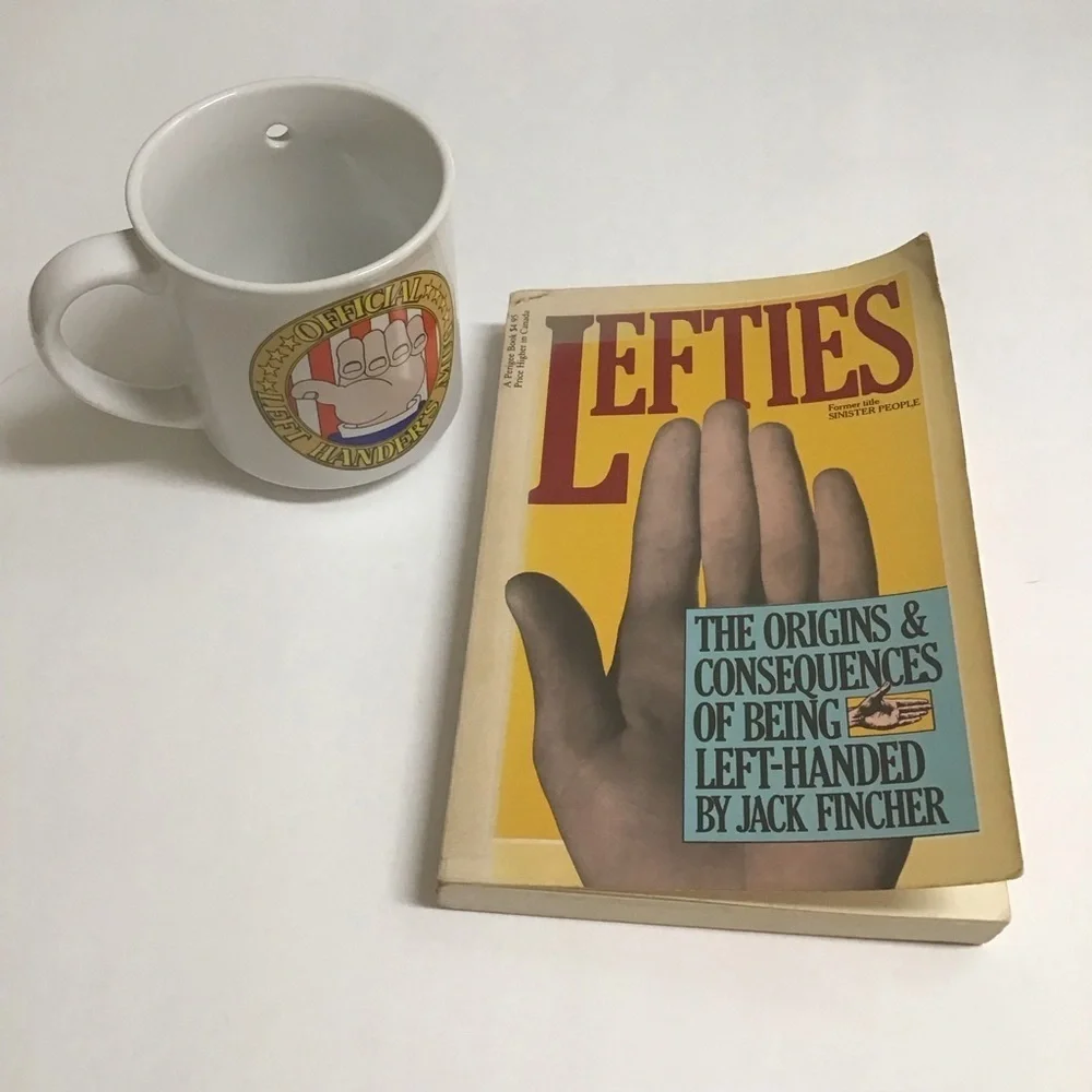 Left Handers Coffee Mug Cup Lefties Book LOT 1980’s Gift Kitchen Vintage Korea